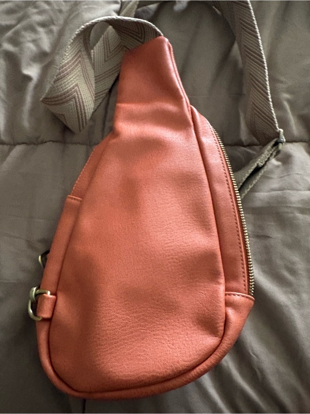 Urban Originals Coral-Orange Leather Sling Bag with Chevron Strap - Picture 6 of 8